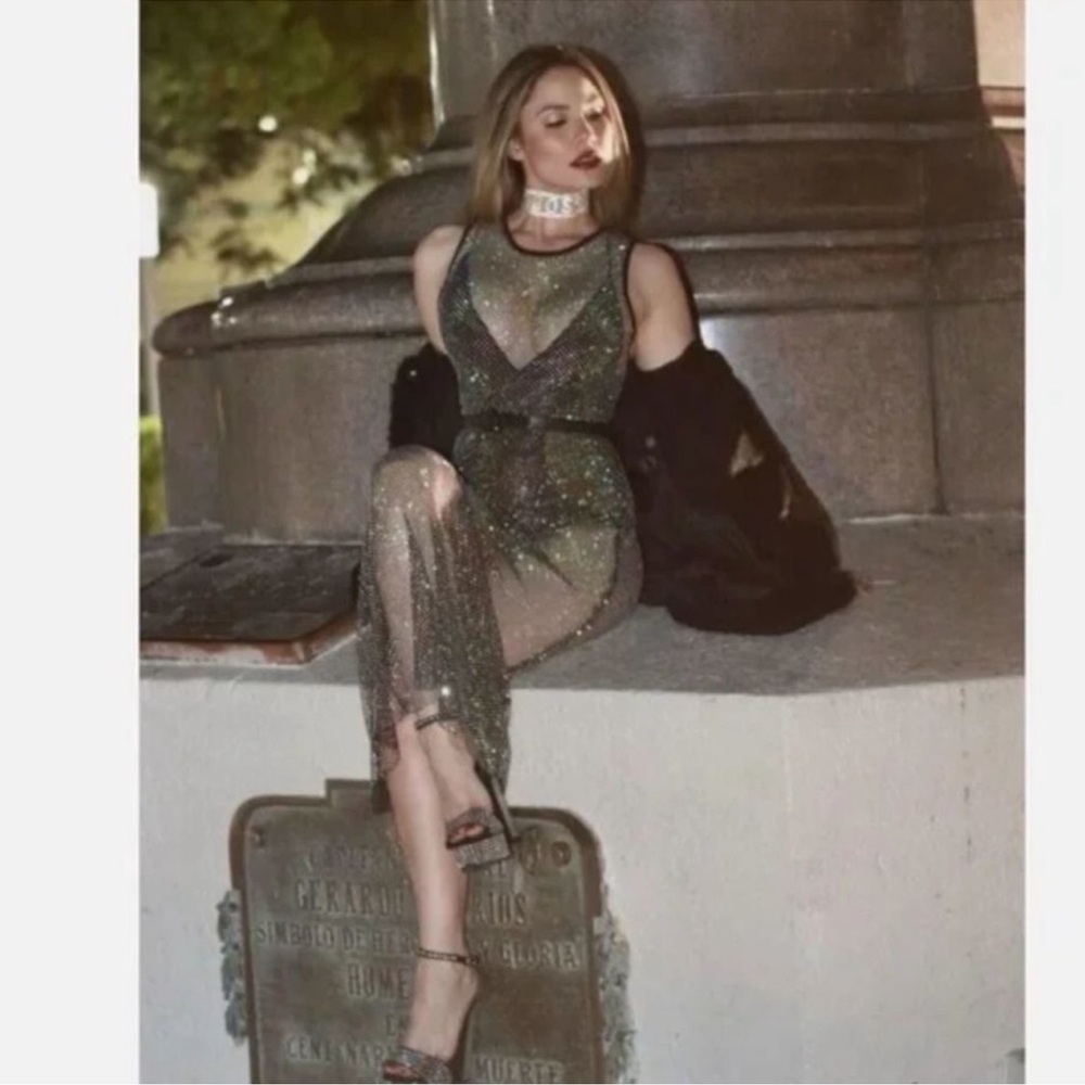 Zara Black Rhinestone Mesh dress